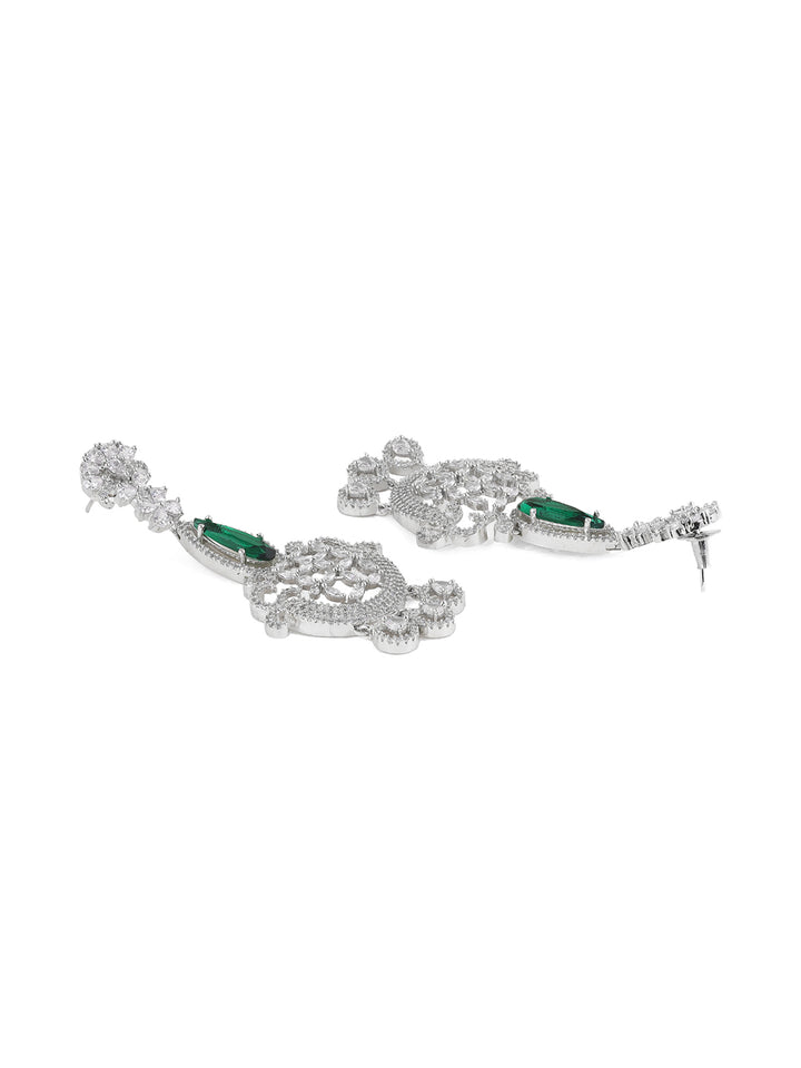 Priyaasi Emerald AD Elegance Floral Stylish Silver Plating Drop Earrings