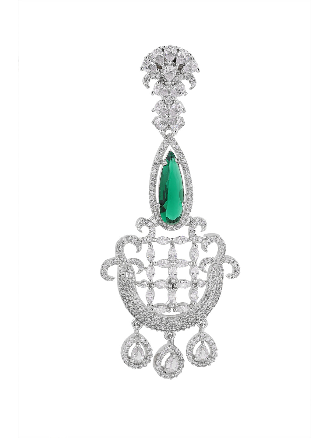 Priyaasi Emerald AD Elegance Floral Stylish Silver Plating Drop Earrings