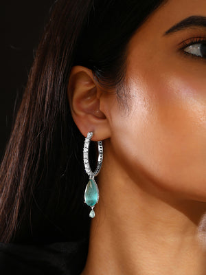 Priyaasi Mint Stone AD Silver Plating Hoops Elegance Earrings