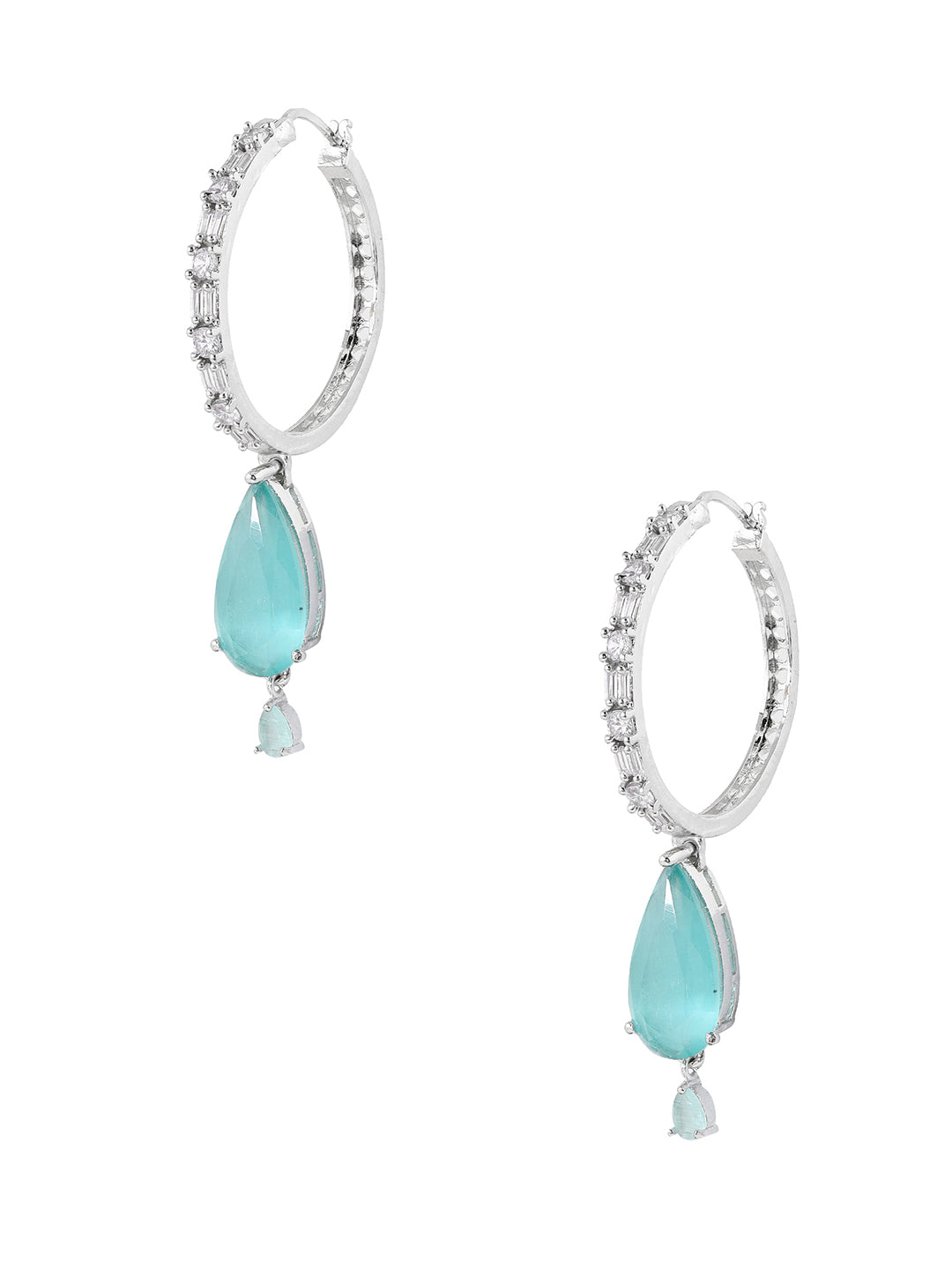 Priyaasi Mint Stone AD Silver Plating Hoops Elegance Earrings