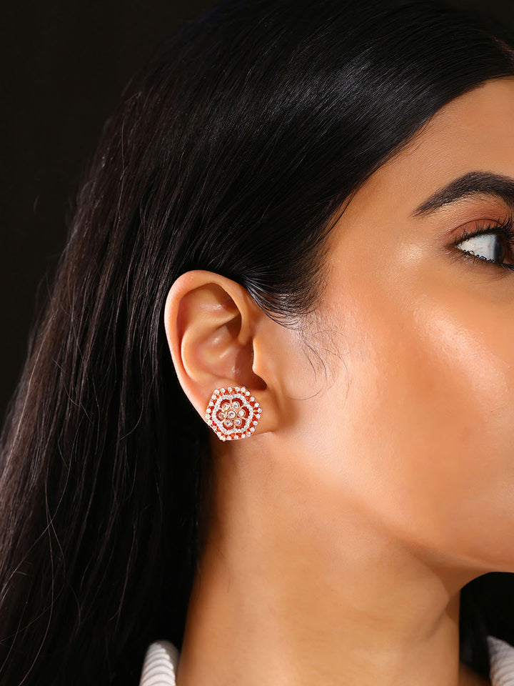 Priyaasi Floral AD Rosegold plated Stud Style Elegant Earrings