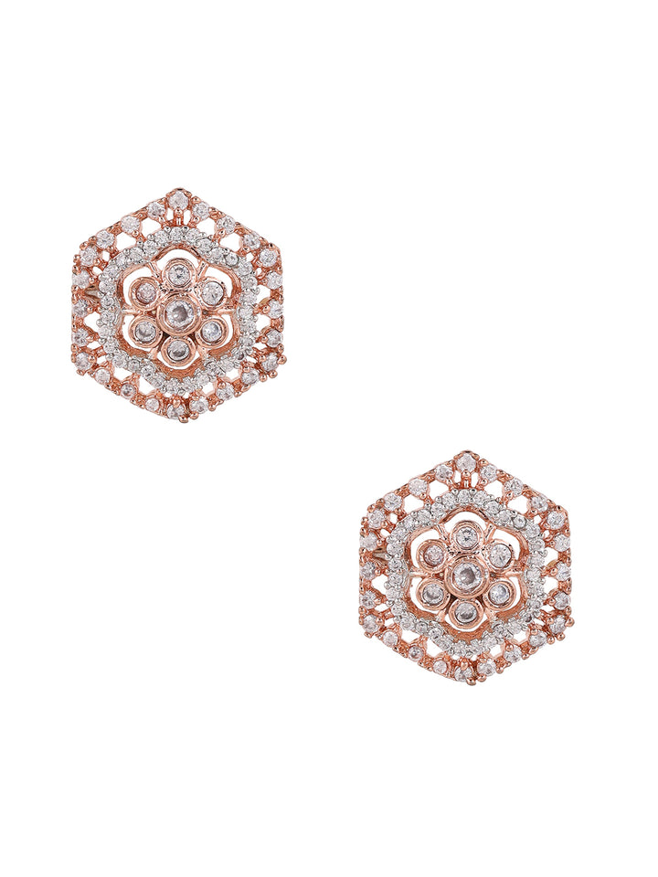 Priyaasi Floral AD Rosegold plated Stud Style Elegant Earrings