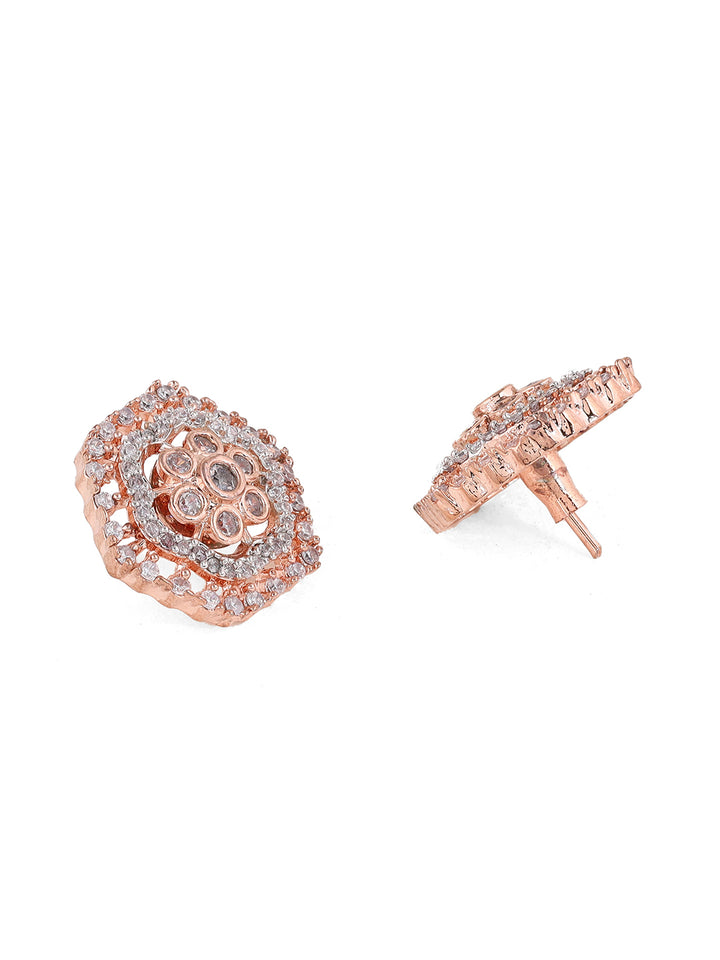 Priyaasi Floral AD Rosegold plated Stud Style Elegant Earrings