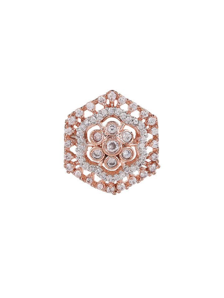 Priyaasi Floral AD Rosegold plated Stud Style Elegant Earrings