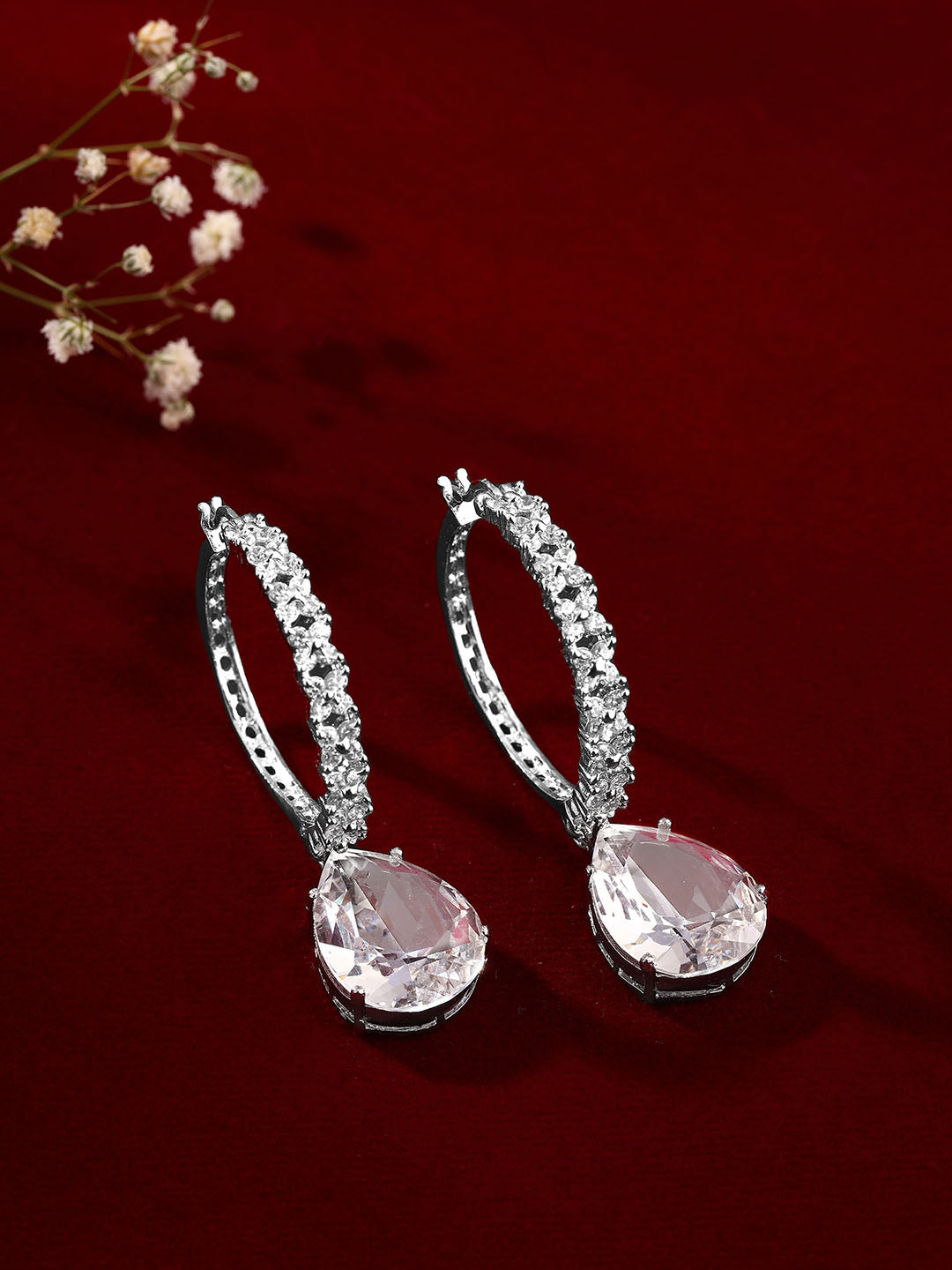 Priyaasi AD Silver Plating transparent stone Hoops Elegance Earrings