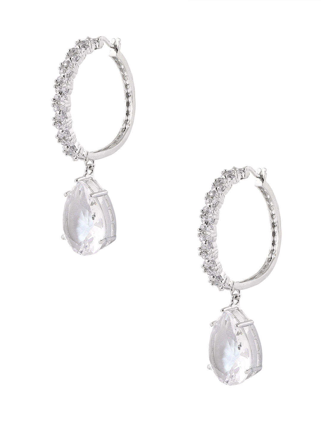 Priyaasi AD Silver Plating transparent stone Hoops Elegance Earrings