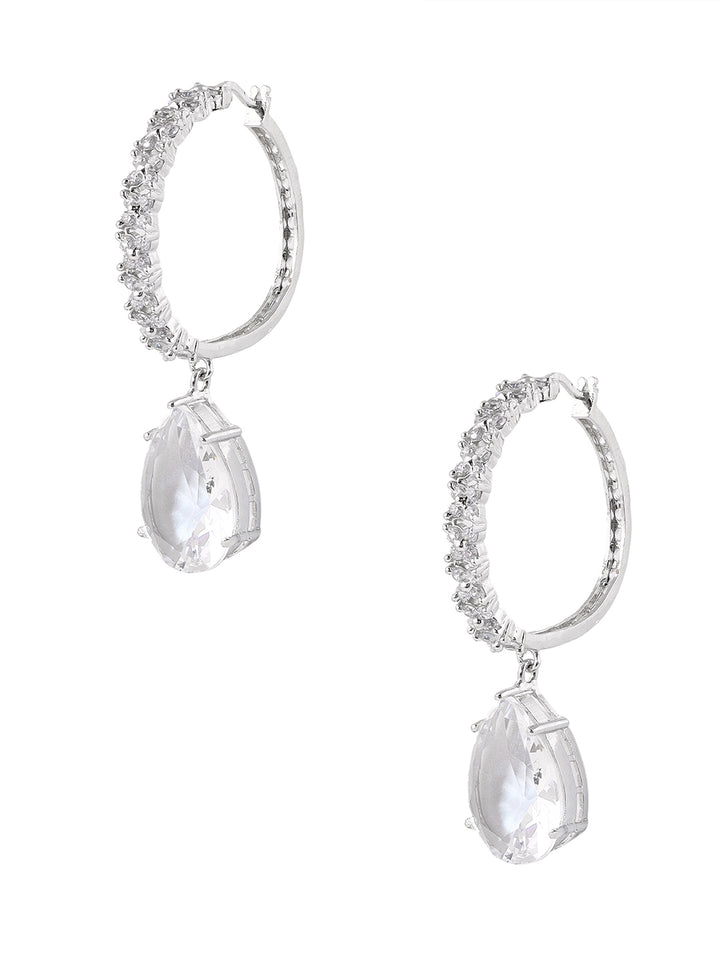 Priyaasi AD Silver Plating transparent stone Hoops Elegance Earrings