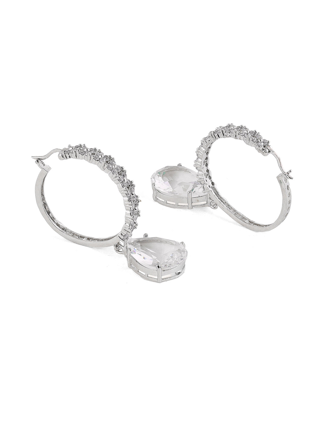 Priyaasi AD Silver Plating transparent stone Hoops Elegance Earrings