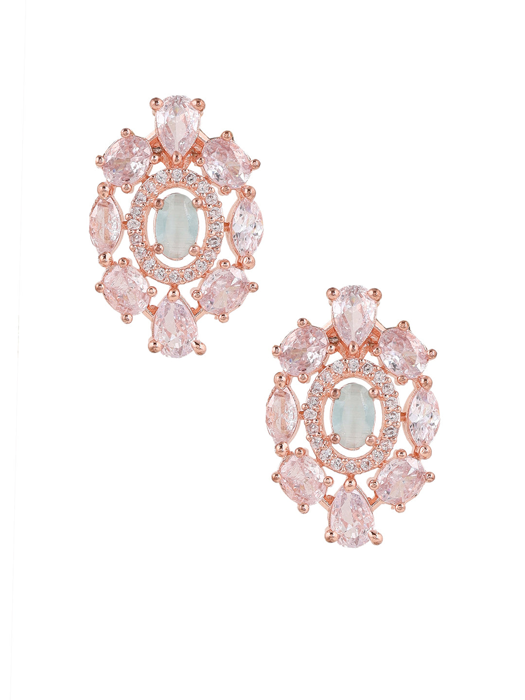 Priyaasi Elegant Rose Gold plating Floral Stud Earrings Adorned with AD Sparkles