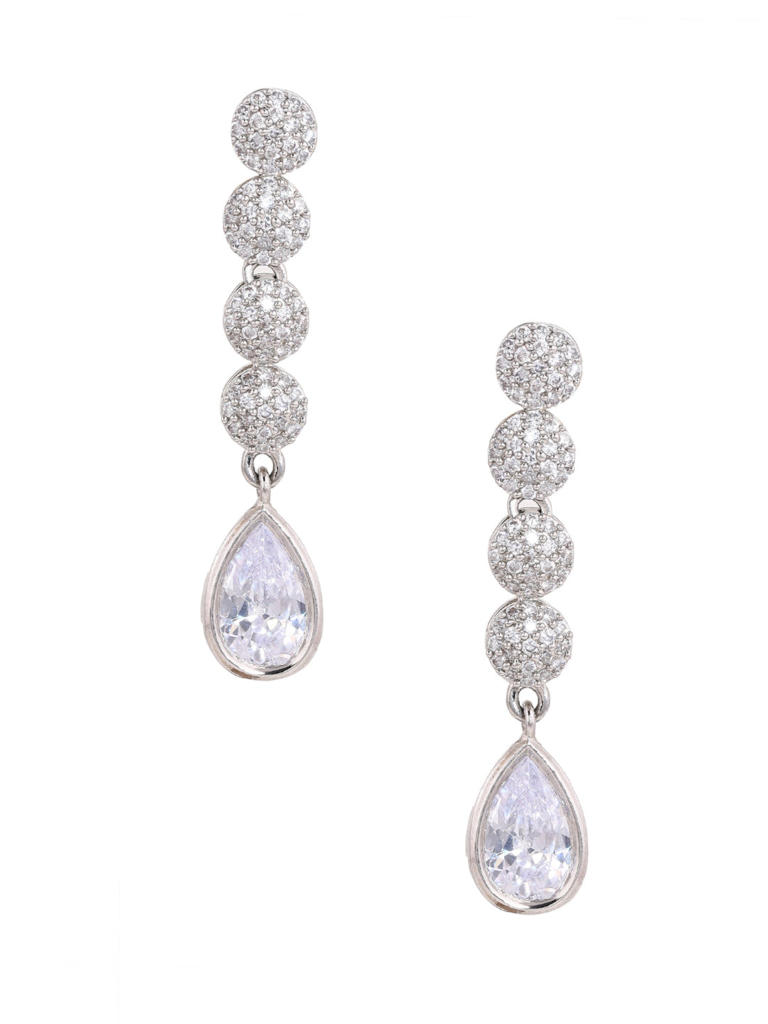 Priyaasi Floral AD Transparent Drop Silver Plating Elegant Earrrings