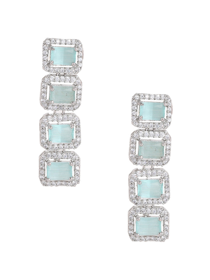 Priyaasi AD Geometrical Elegance Unveiled Silver Plated Mint Stone Stud Earrings
