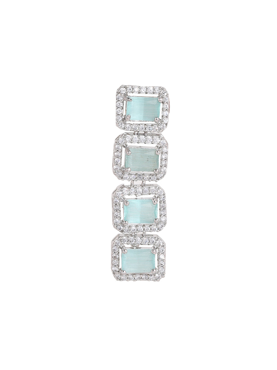 Priyaasi AD Geometrical Elegance Unveiled Silver Plated Mint Stone Stud Earrings