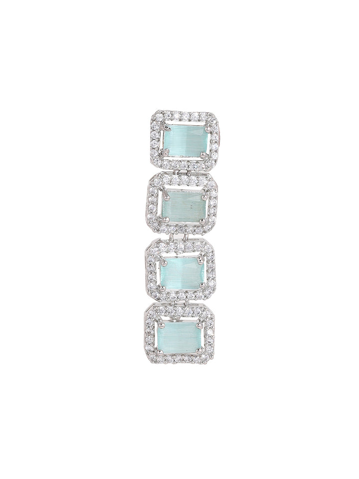 Priyaasi AD Geometrical Elegance Unveiled Silver Plated Mint Stone Stud Earrings