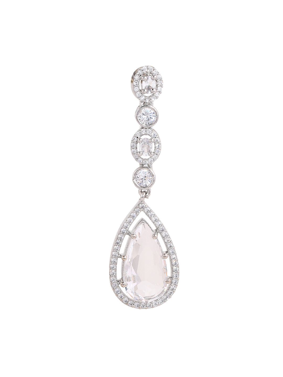 Priyaasi AD Transparent Stone GEometrical SIlver Plated Drop Earrings