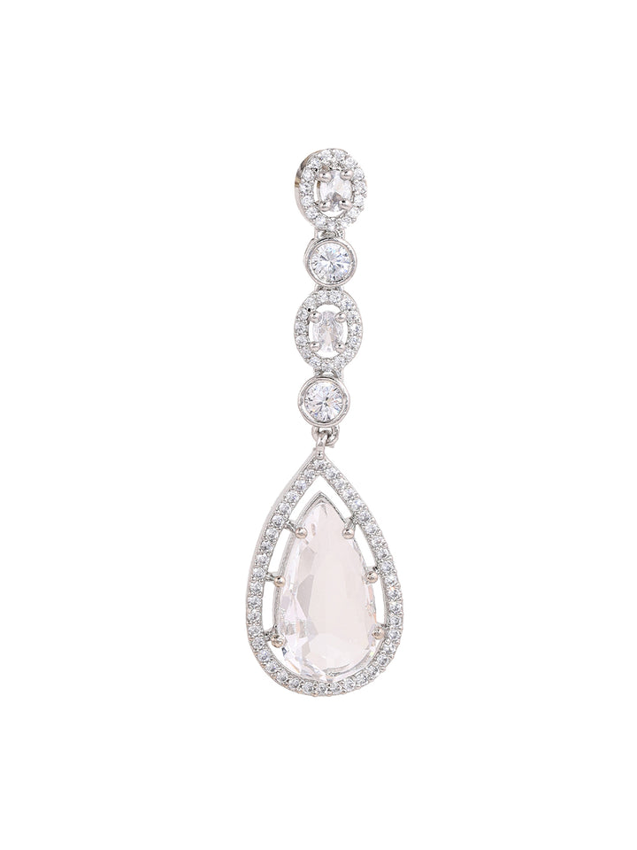 Priyaasi AD Transparent Stone GEometrical SIlver Plated Drop Earrings