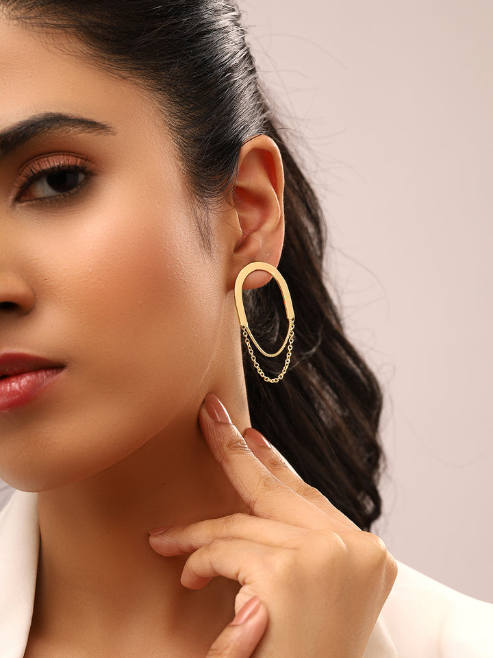 Priyaasi Simple Gold Plated Metal Chain Earrings