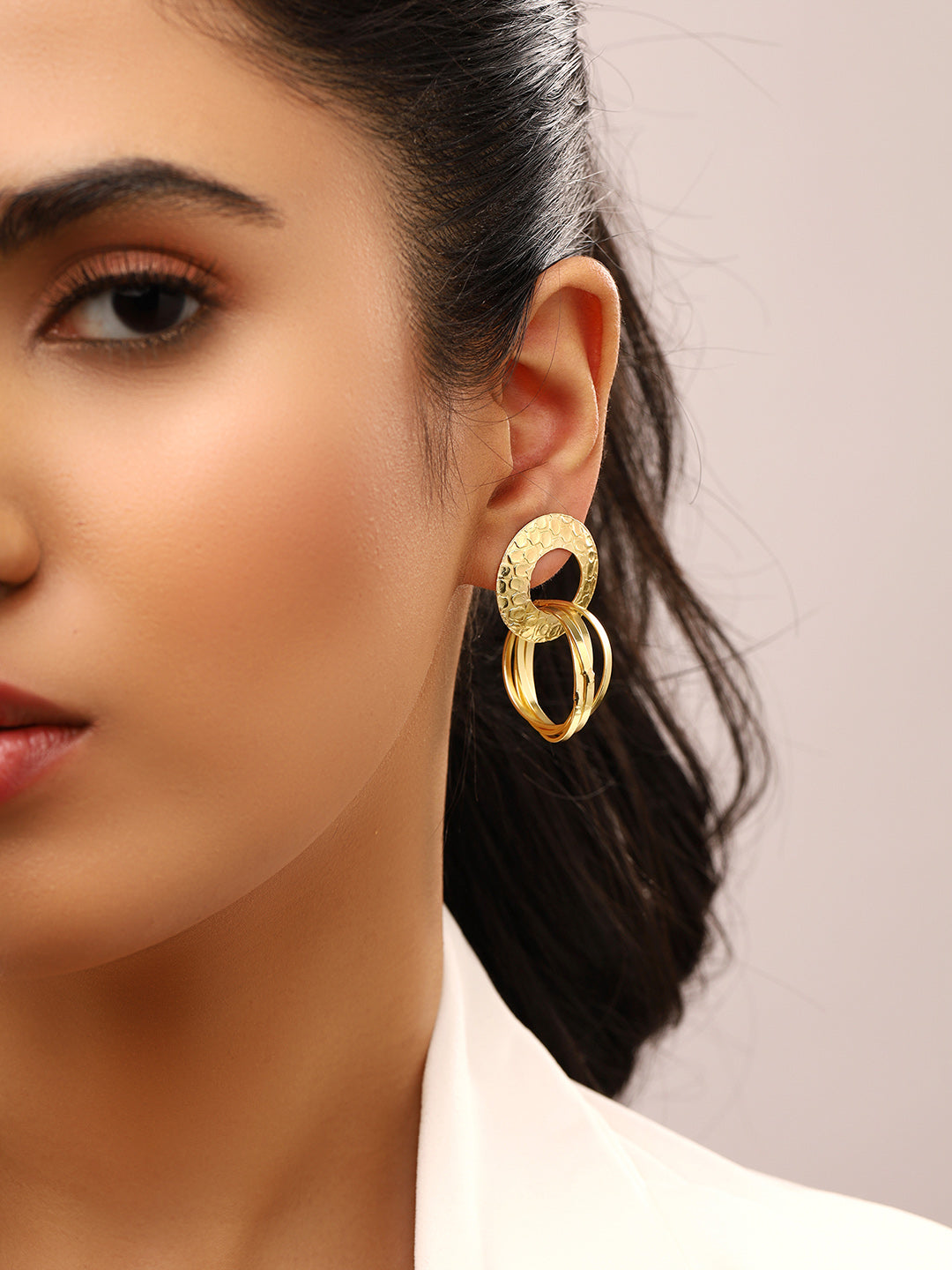 Priyaasi Hammered Style Hoop Drop Earrings