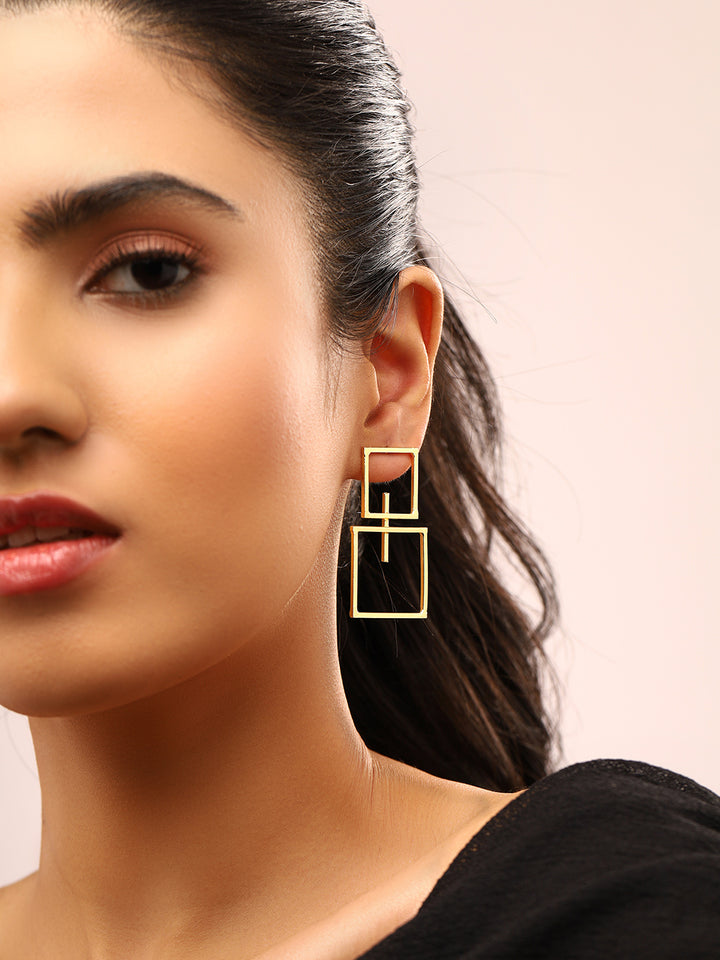 Priyaasi Square Shape Gold Plated Drop Earrings