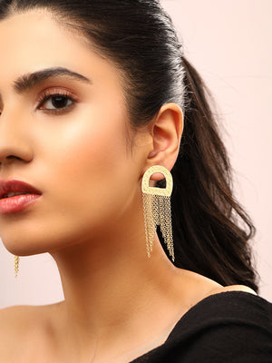 Priyaasi Hammered Gold Plated Chain Tassels Earrings