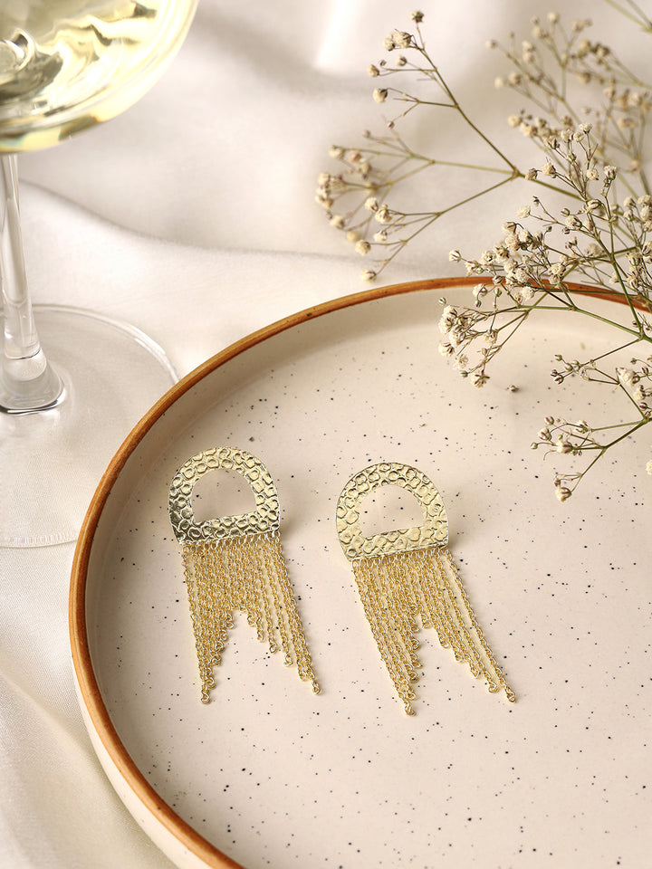 Priyaasi Hammered Gold Plated Chain Tassels Earrings