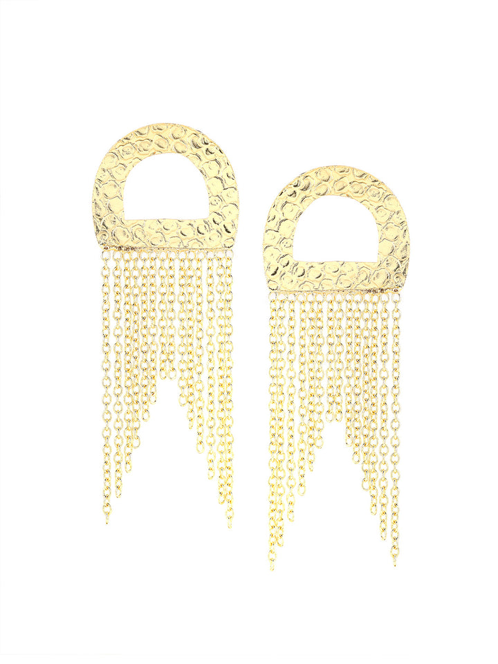 Priyaasi Hammered Gold Plated Chain Tassels Earrings