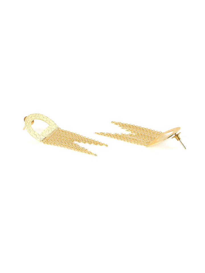 Priyaasi Hammered Gold Plated Chain Tassels Earrings
