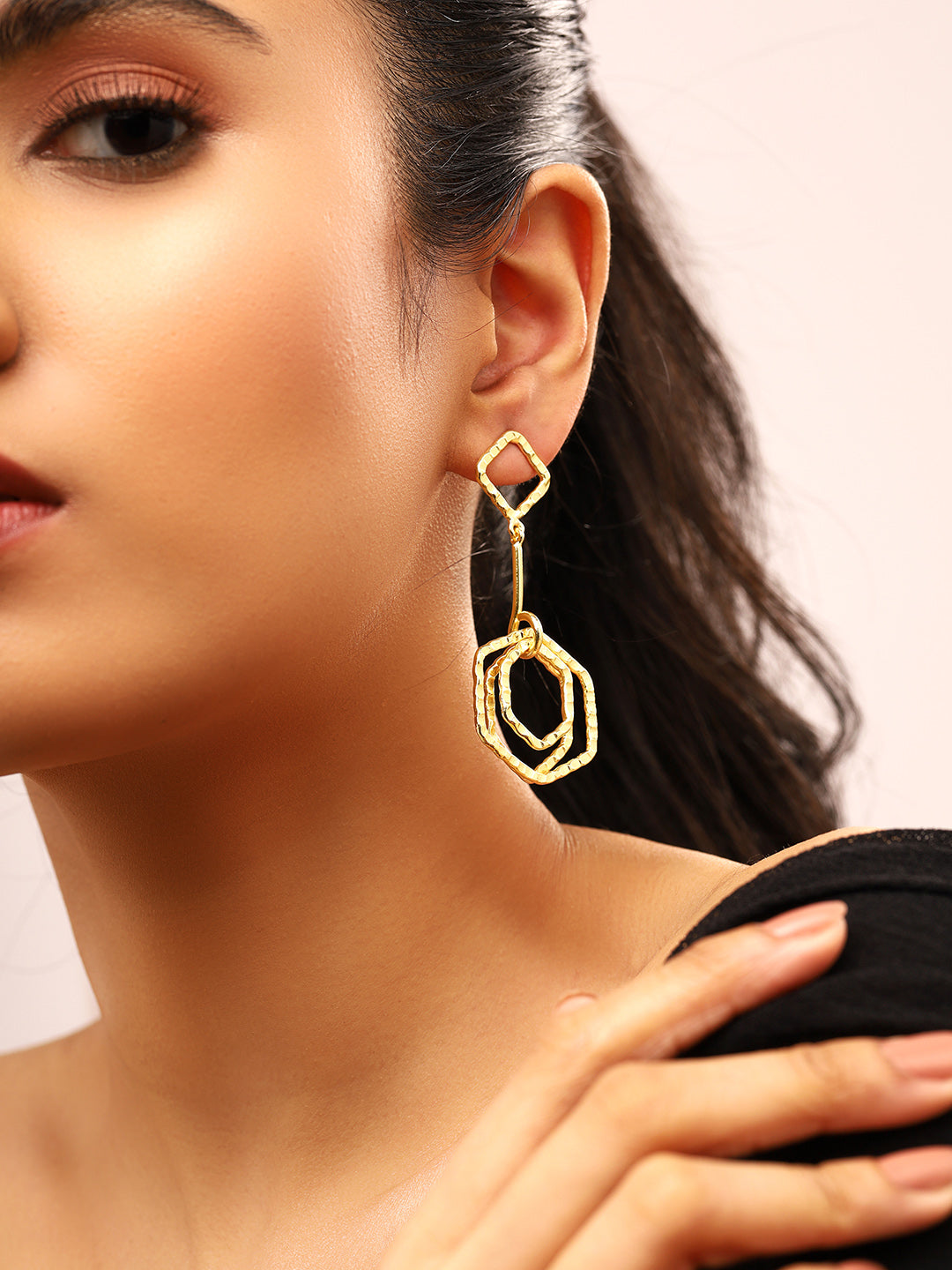 Priyaasi Geometric Shaped Gold Plated Drop Earrings