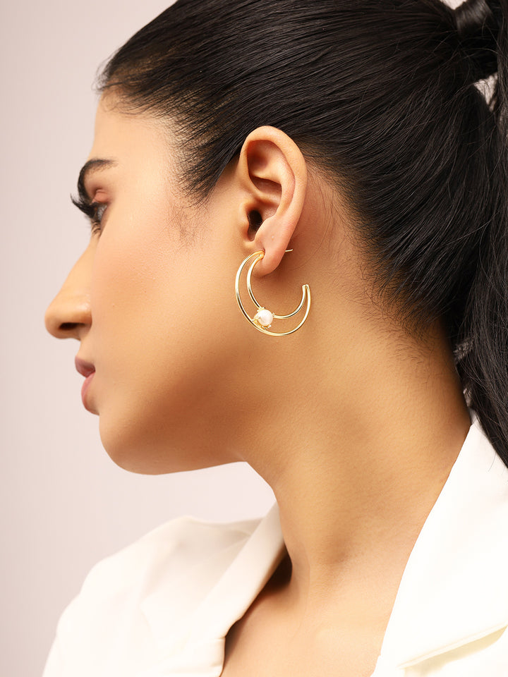 Priyaasi Half Moon Shaped Pearl Hoop Earrrings