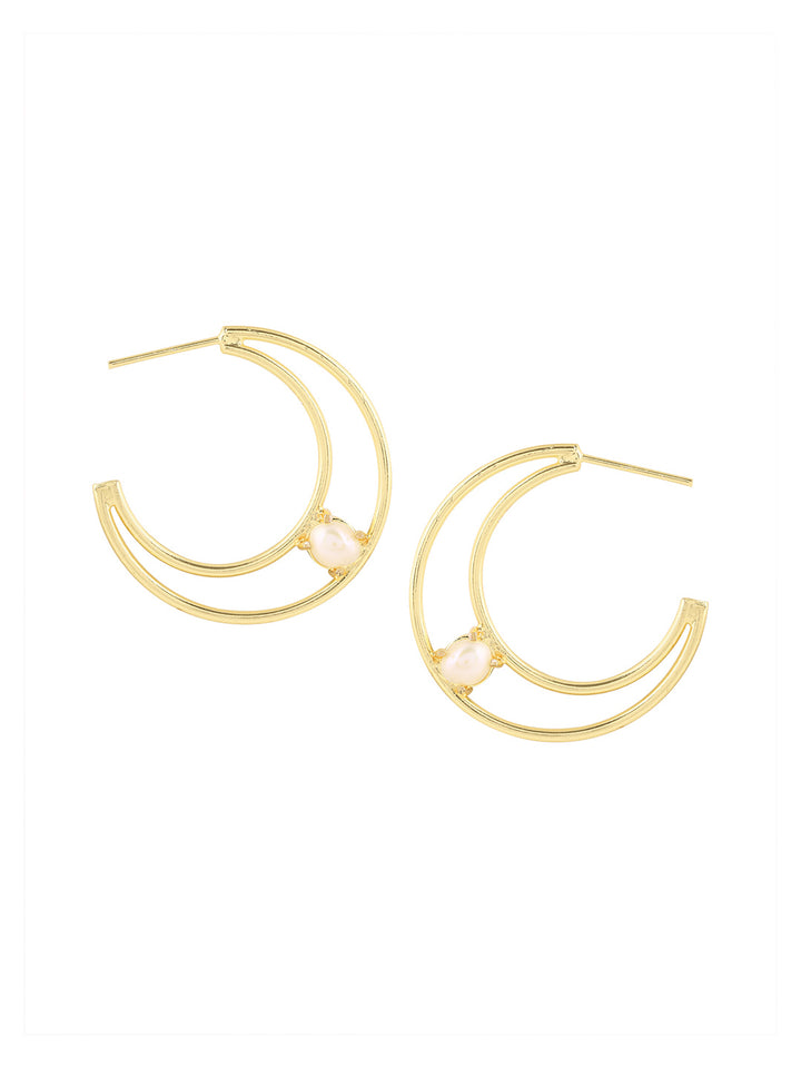 Priyaasi Half Moon Shaped Pearl Hoop Earrrings