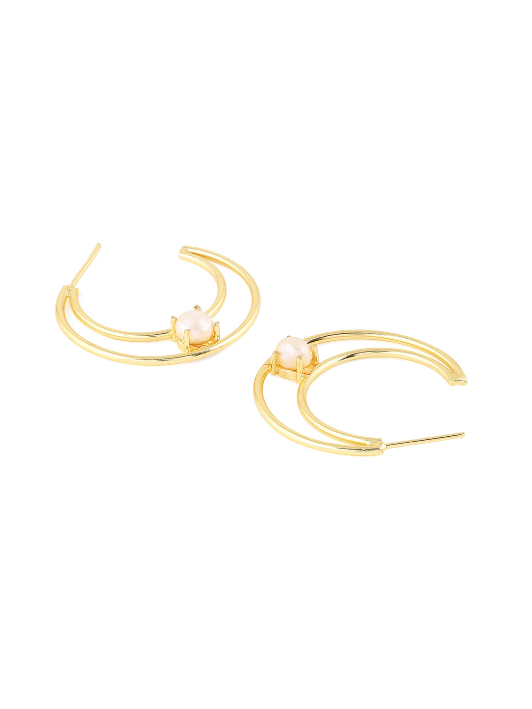 Priyaasi Half Moon Shaped Pearl Hoop Earrrings