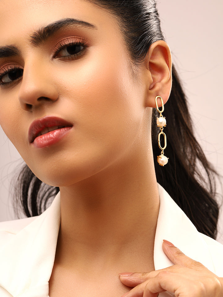 Priyaasi Gold Plated Drop Pearl Earrings