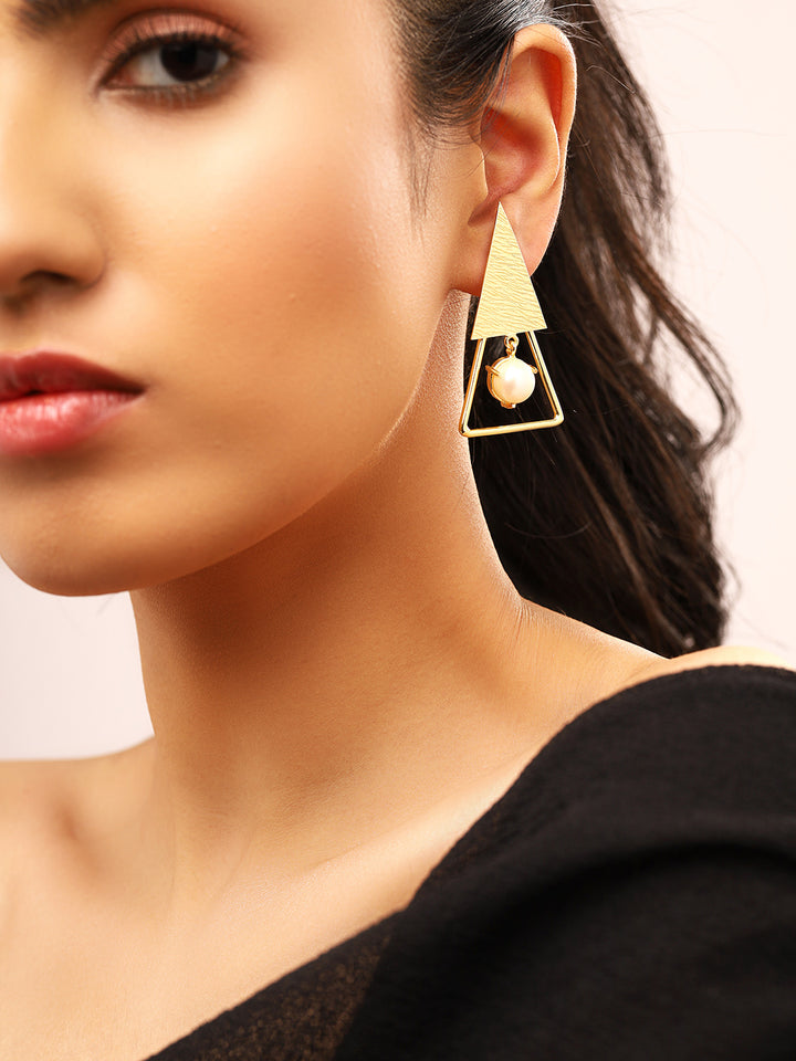 Priyaasi Matte Triangle Shape Gold Plated Pearl Earrings