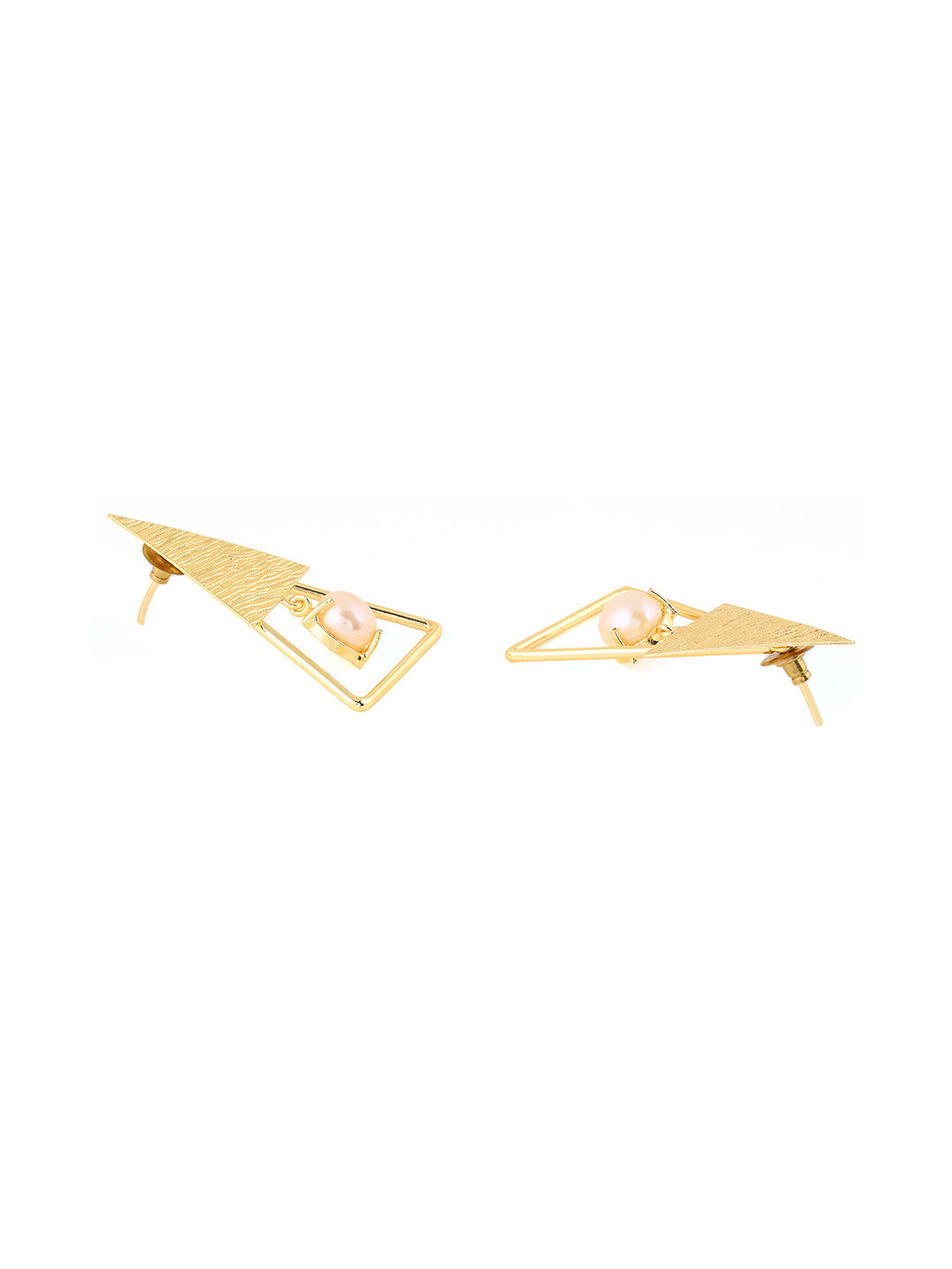 Priyaasi Matte Triangle Shape Gold Plated Pearl Earrings