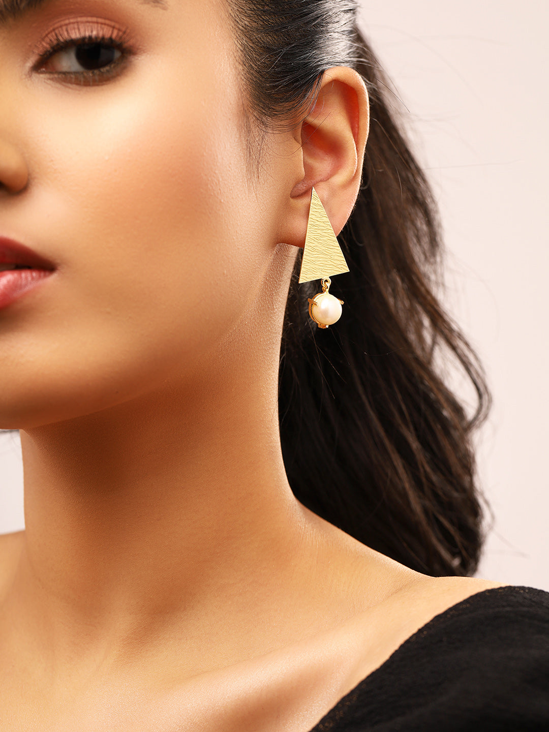 Priyaasi Matte Triangle Shape Gold Plated Pearl Earrings