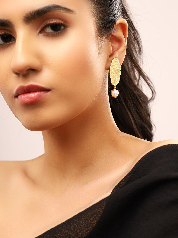 Priyaasi Matte Pearl Gold Plated Drop Earrings
