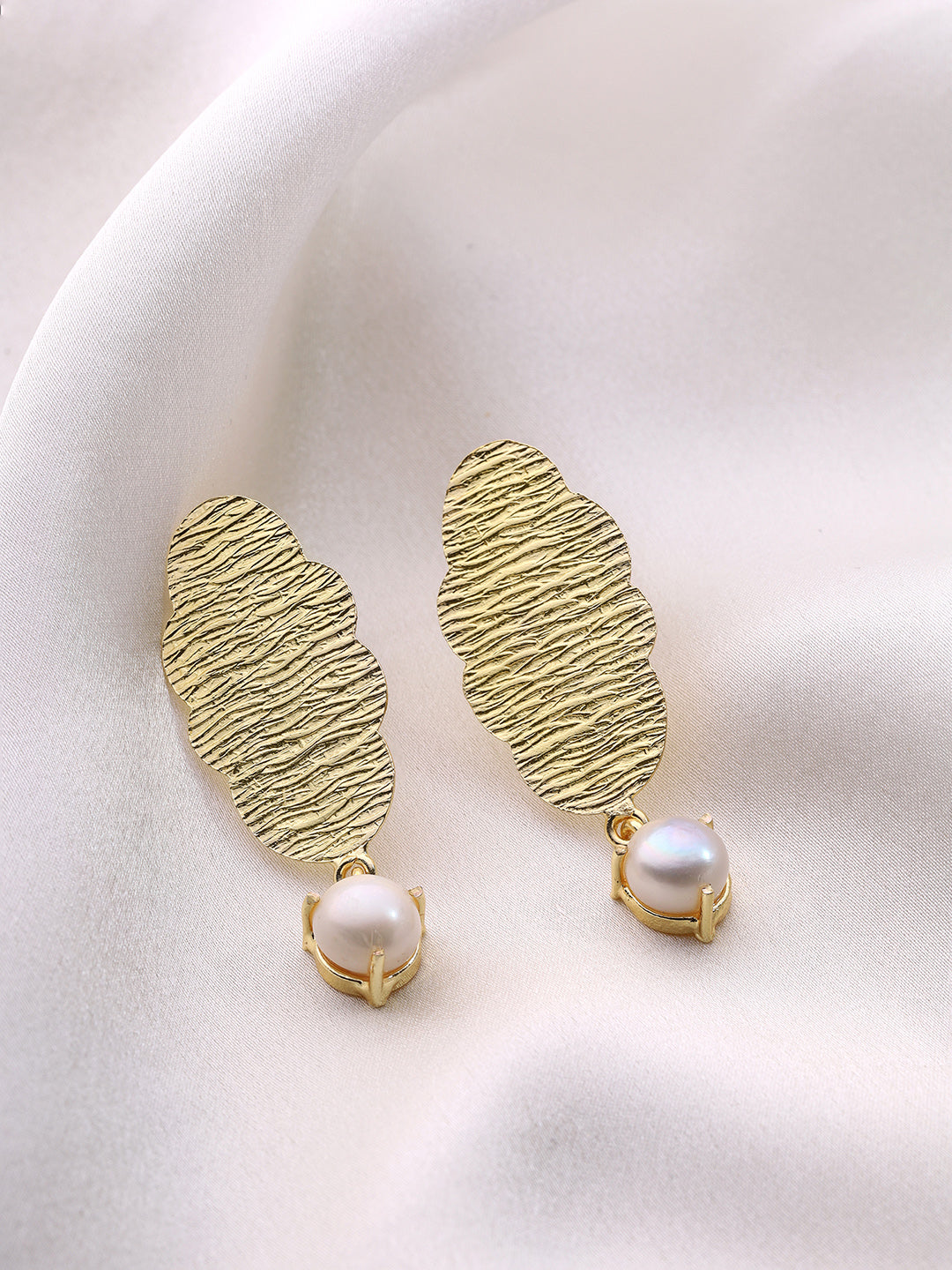 Priyaasi Matte Pearl Gold Plated Drop Earrings