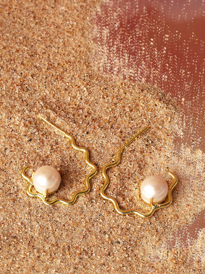 Priyaasi Floral Pearl Gold Plated Hoop Earrings