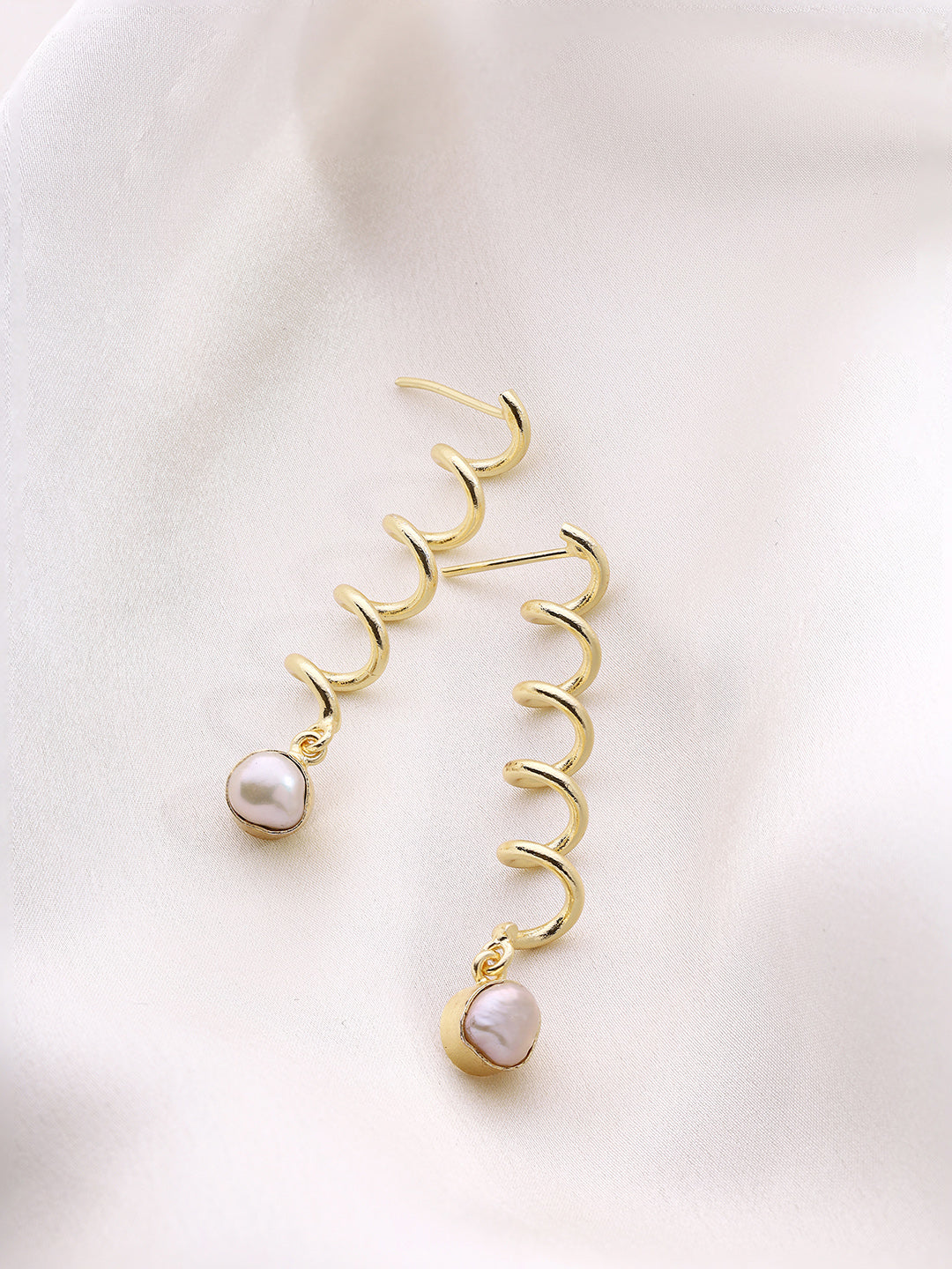 Priyaasi Swirl Shape Gold Plated Pearl Earrings