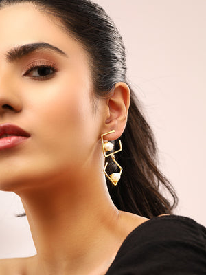 Priyaasi Geometric Shape Pearl Drop Earrings