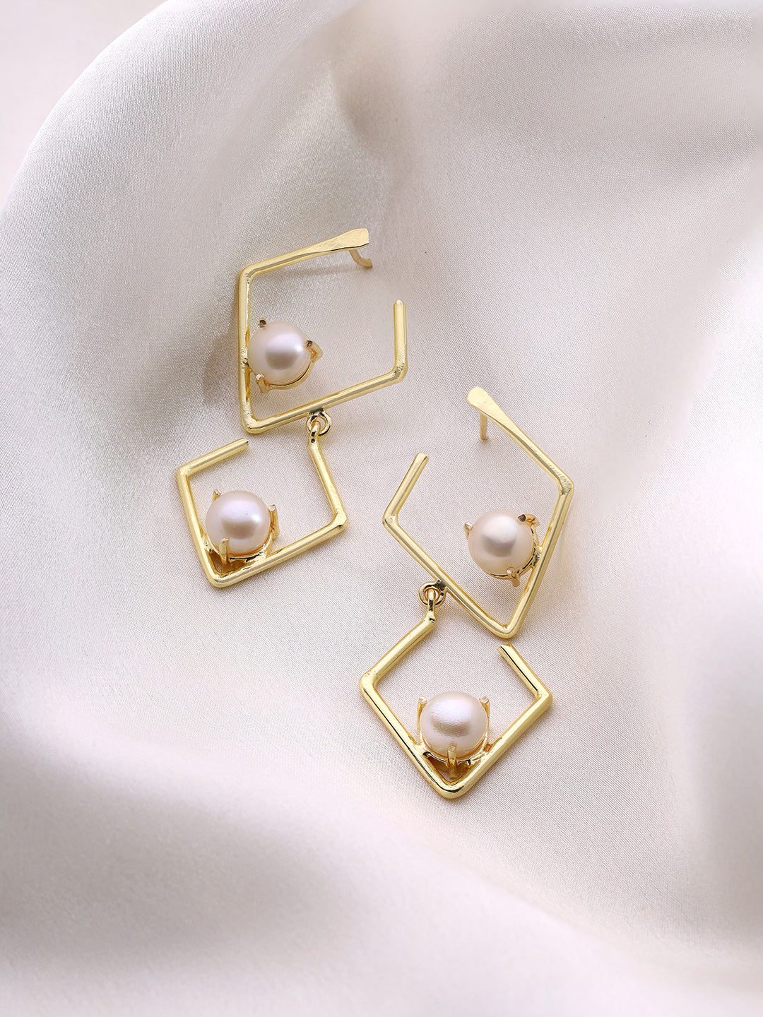 Priyaasi Geometric Shape Pearl Drop Earrings