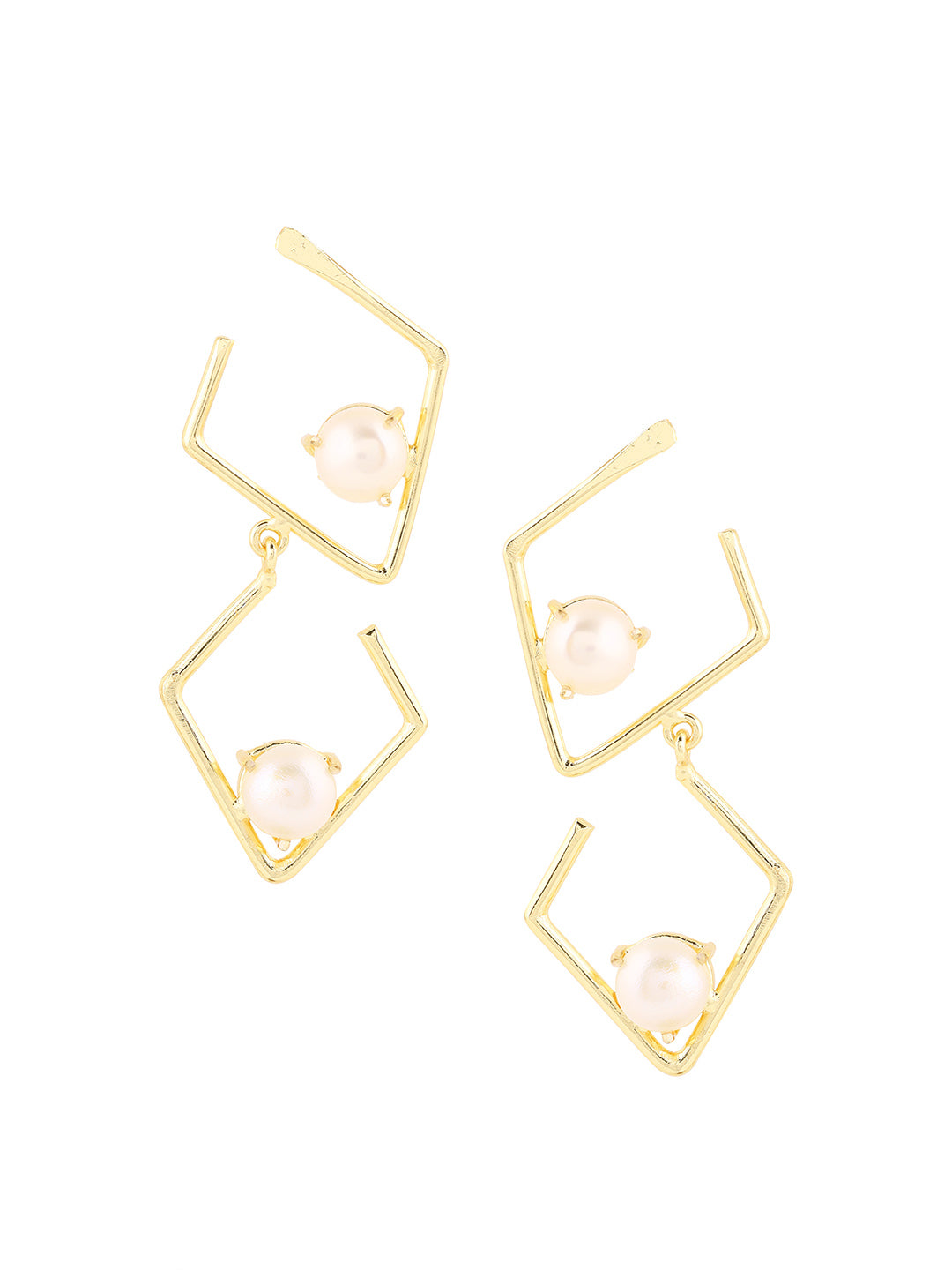 Priyaasi Geometric Shape Pearl Drop Earrings