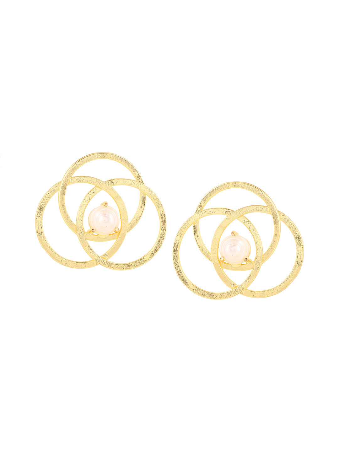 Priyaasi Geometric Circles Gold Plated Pearl Stud Earrings