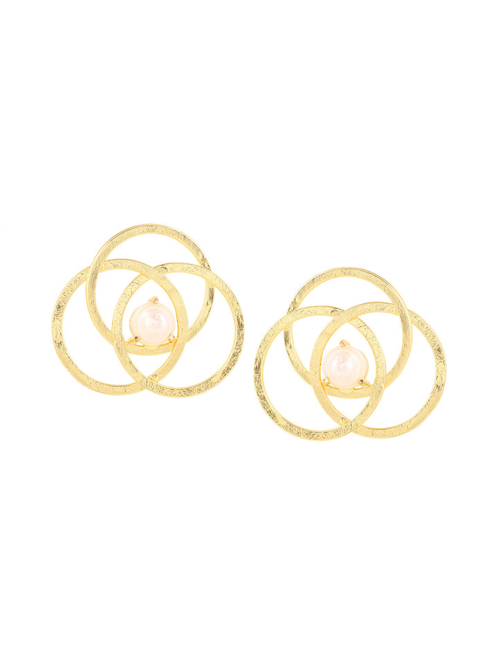 Priyaasi Geometric Circles Gold Plated Pearl Stud Earrings