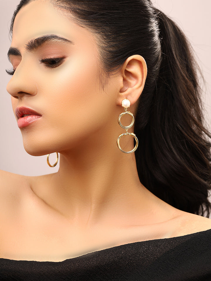 Priyaasi Circle shape Gold Plated Pearl Stud Drop Earrings