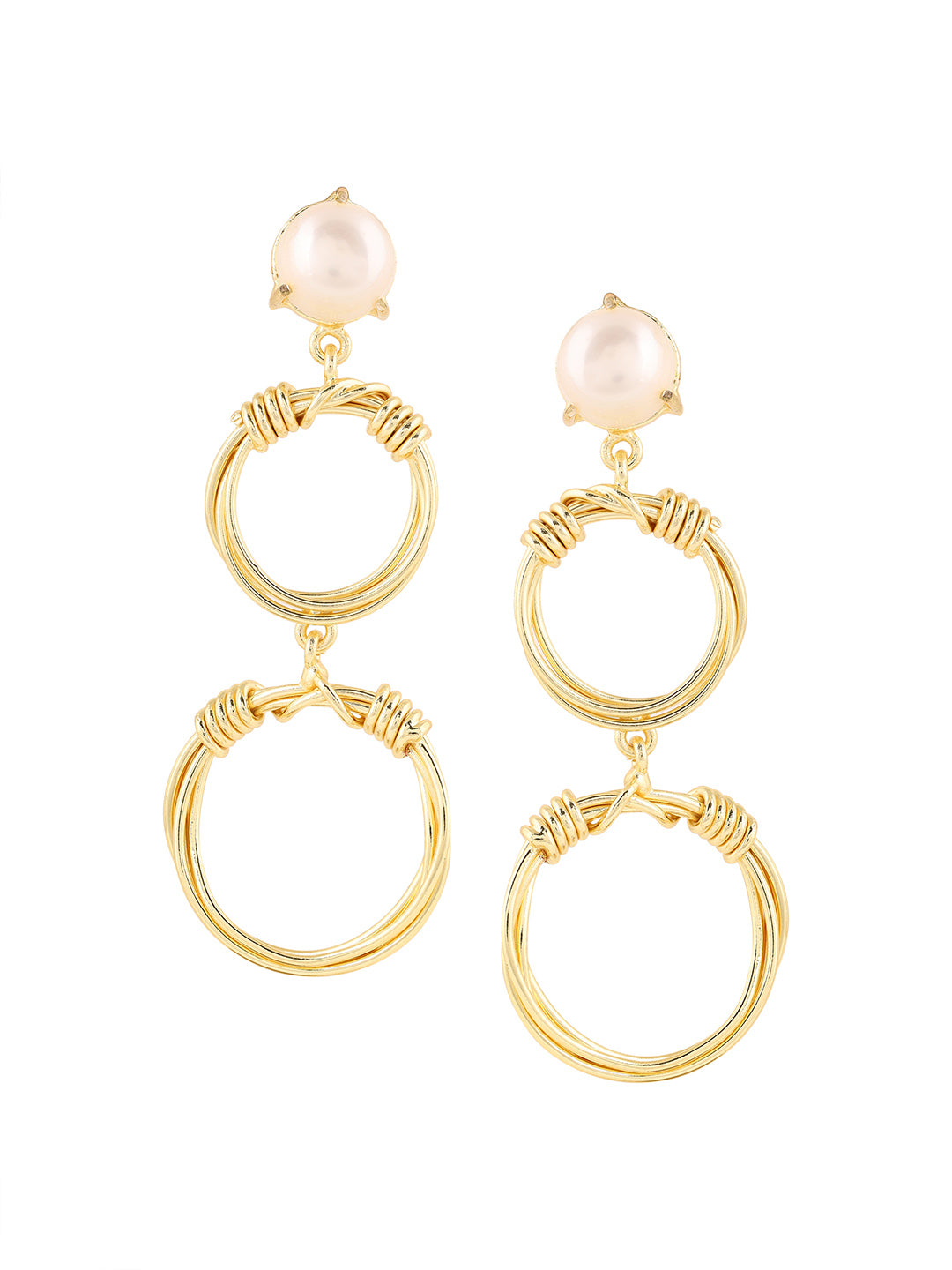 Priyaasi Circle shape Gold Plated Pearl Stud Drop Earrings