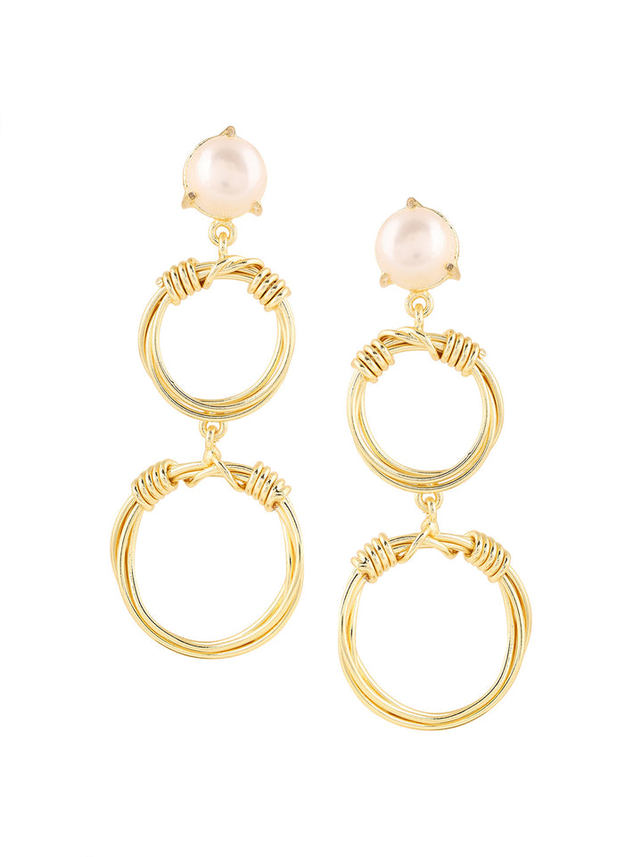 Priyaasi Circle shape Gold Plated Pearl Stud Drop Earrings