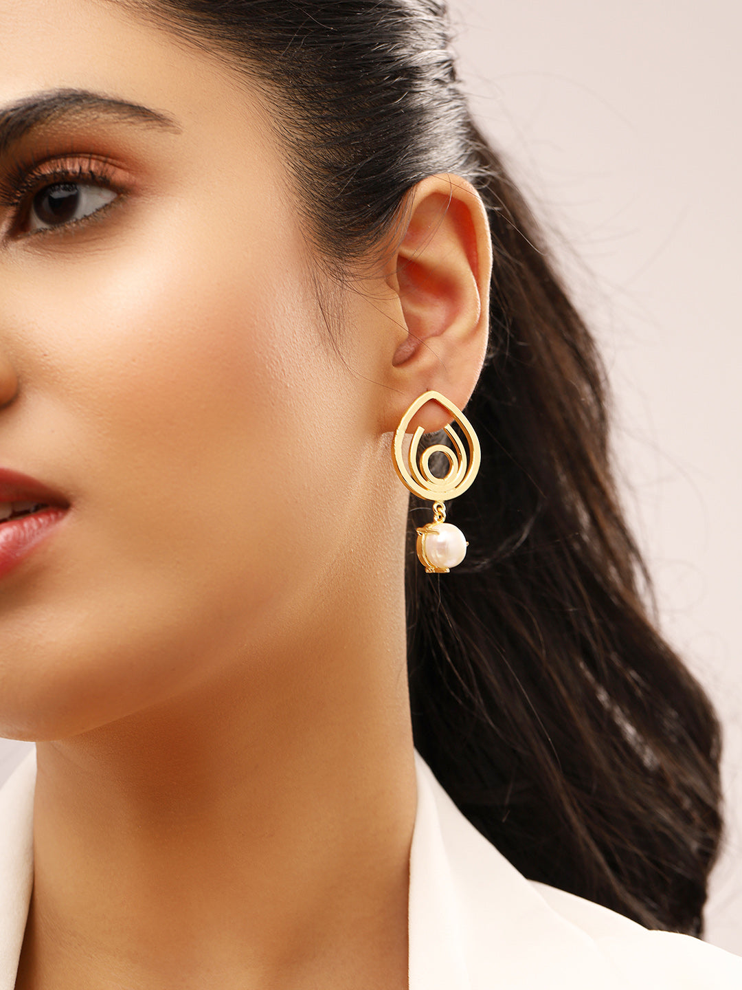 Priyaasi Swirl Pearl Gold Plated Drop Earrings