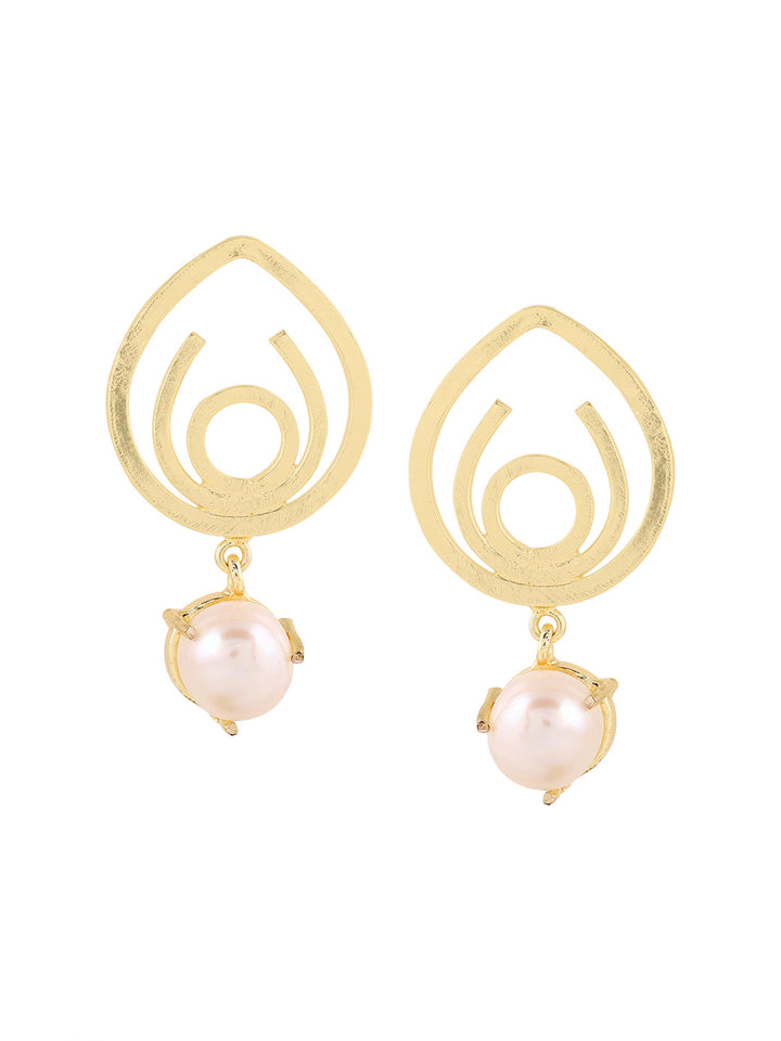 Priyaasi Swirl Pearl Gold Plated Drop Earrings