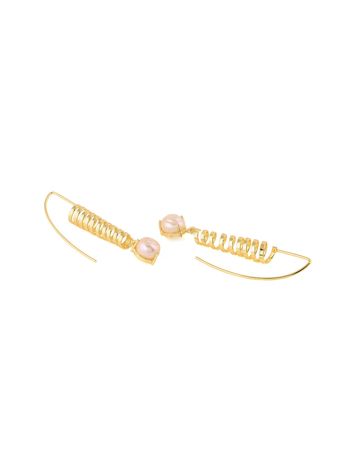 Priyaasi Swirl Pearl Gold Plated Hanging Earrings