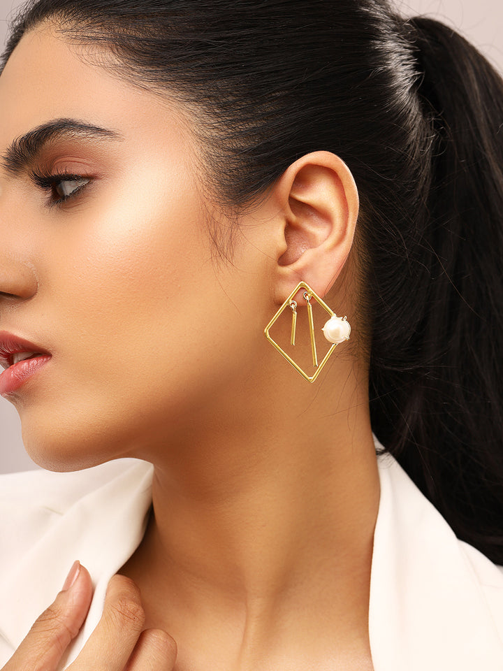 Priyaasi Statement Matte Gold Plated Pearl Earrings